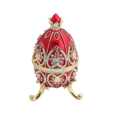 Håndmalt emaljert Fabergé-egg i kongelig stil Diamant egg smykkeskrin for halskjede armbånd pyntegjenstand Hjemme skrivebordsdekor gaver(Rød)