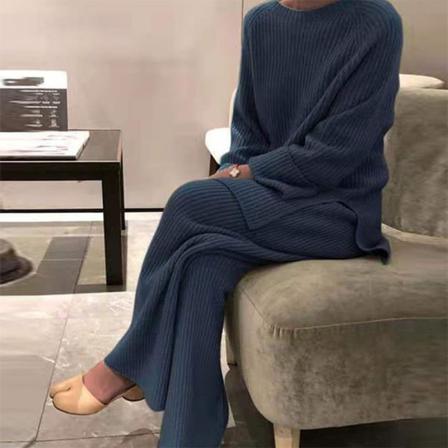 Dam Casual Långärmad Stickad Set Sidoslits Tvådelad Outfit