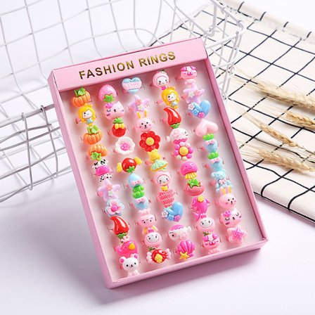 50 stycken ringar för barn flickor ringar små flickor ringar set med rosa låda flickor ring barn flickor ringar barn flickor ringar justerbar ring
