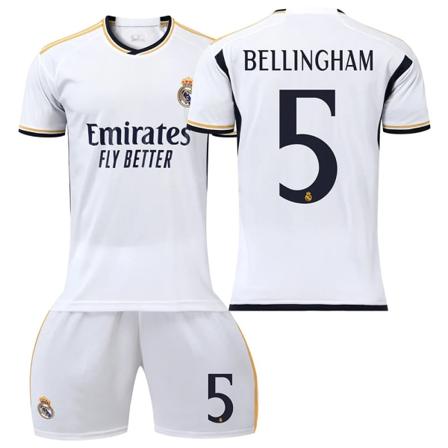 Real Madrid Bellingham No.5 Trikotsett Treningsskjortedress for barn Voksne sesong 23-24 pinse 2 White Size 22