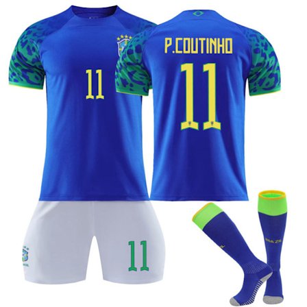 Qatar fotbolls-VM 2022 Brasilien Philippe Coutinho #11 Tröja Samba fotboll T-shirts för herr Set Barn Ungdomar