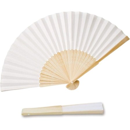 Papper och bambufläktar för gäster - Bröllop, fest, utomhusevenemang. (Vita, fläktar)