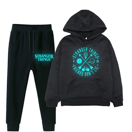 Stranger Things Glow Print Hoodie Set | Tröja & Byxor Outfit*S*Svart 1 Svart 1 S