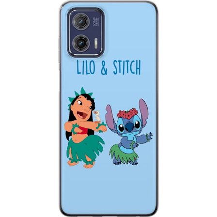 Kompatibel Mobilcover til Motorola Moto G73 Farverig illustration af Lilo og Stitch, der danser hula i græsskjorter