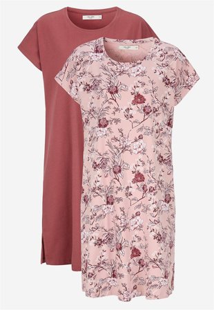 Cellbes of Sweden - Kortermet nattkjole 2-pack i mørk rosa+blomstret for damer i størrelse 50/52