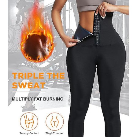 Bastu svettbyxor för kvinnor med hög midja, bantande shorts, heta termo träningsleggings - tjocka midjeblåa filmöverdragna byxor (storlek:s)