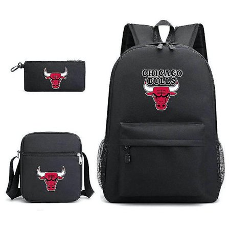 3 stk./sæt Basketball Star Skole Taske Chicago Bulls Holdet Satchel Rygsæk Med Blyant Taske Messenger Taske