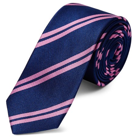 Cravate rose en soie bleu marine à rayures roses - 6 cm pour hommes - Cravates à motif