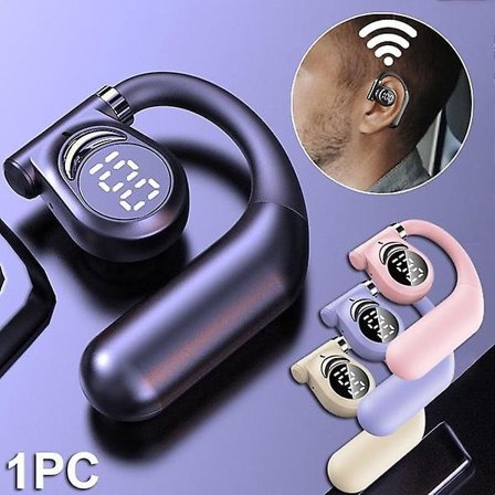 1 st Bluetooth-hörlurar med öronkrok, LED-strömvisning, trådlösa hörlurar, HiFi-ljud, sport-hörlurar, inbyggd mikrofon, körhörlurar, rosa