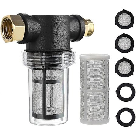 Haveslangefilter til højtryksrenser vandindtag, sediment inline filter, 40 mesh skærm, ekstra 100 mesh