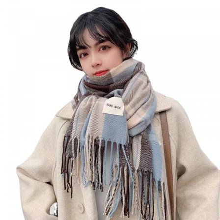 Dam Scarf Fashion Långa Sjalar Wraps Stor Rutnät Vinter Varma Galler Stora Scarves(Blå)