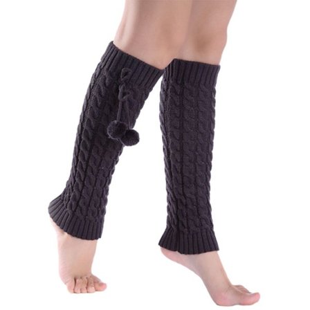 Lange benvarmere til kvinder Lolita Fashion Uld Kabelstrikket Lår Mørkegrå KLB