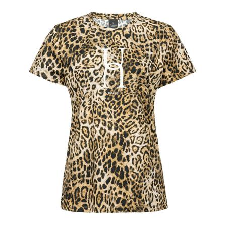 Pinko, Chestnut t-shirt jersey printed cotton Brązowy, Kobieta, Rozmiar: S