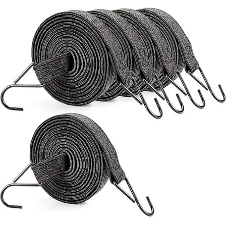 (Svart) Bungee-sladd med krok, 2m platt bungee-sladd med spännkrok, 5-pack extra starka gummiband för presenningar, camping, bil, cykel