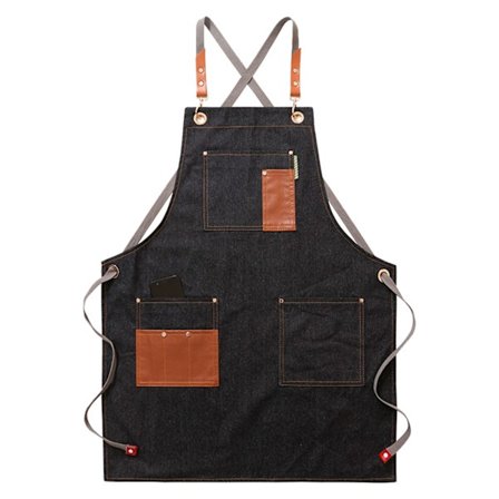 Keittiöesiliina miehille ja naisille PU-kokin esiliina useilla taskuilla keittiöön ravintolaan musta