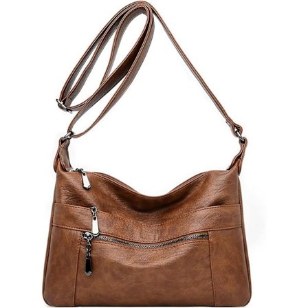 Lättvikts Damhandväska i Mjukt Läder med Flera Fack och Justerbar Axelrem