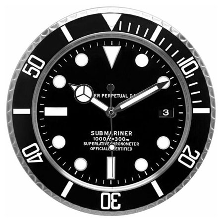 Submariner Veggklokke. Egnet for spisestue, stue, studio, etc. (med kalendervisning) (Svart)