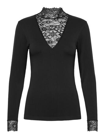 Vanessa V-Cut Blouse Bluse Langærmet Sort Minus
