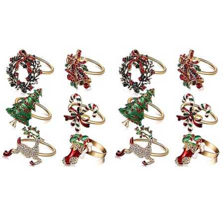 12 stk. juleservietringe jule serviet holder ringe krans til feriefest middagsbord dekoration