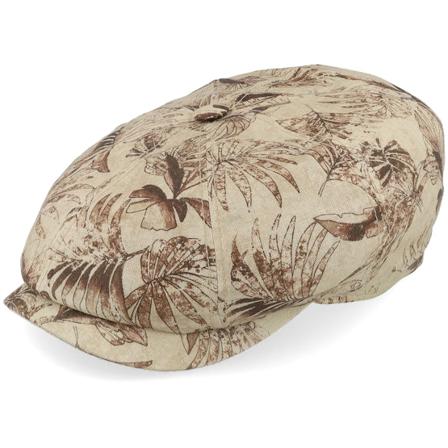 Stetson - Hatteras Organic Linen Print Beige Leaves Flat Cap Flatcap Beige Cap - @ Hatstore