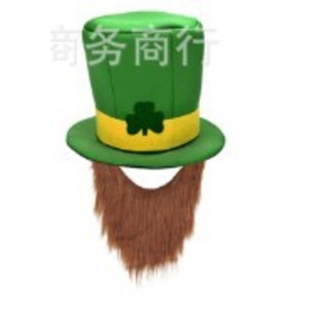 St. Patrick's Day Topper Shamrock Headdress + Beard Green Irish Holiday Felt Non-woven Hat