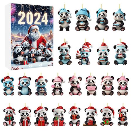 Julekalender blind box, nedtællingskalender blind box, nytårs panda vedhæng, juletræspynt