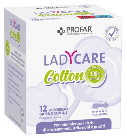 Ladycare Assorbenti Cotton Ipoallergenici Giorno con Ali 12 Pezzi