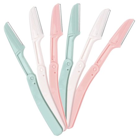 Dermaplane Barberkniv til Kvinder Ansigtsbehandling, Strømpestoppere 6-pak Sammenklappelig Øjenbrynsbarberkniv Ansigtsbehåring Fjernelse til Kvinder 