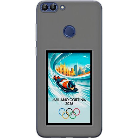 Yhteensopiva Puhelinkuori Huawei P smart Dynaaminen kelkkailija tai skeleton-ajaja jääkanavalla Milanon Cortina 2026 kanssa, kaupunkinäkymä ja olympia