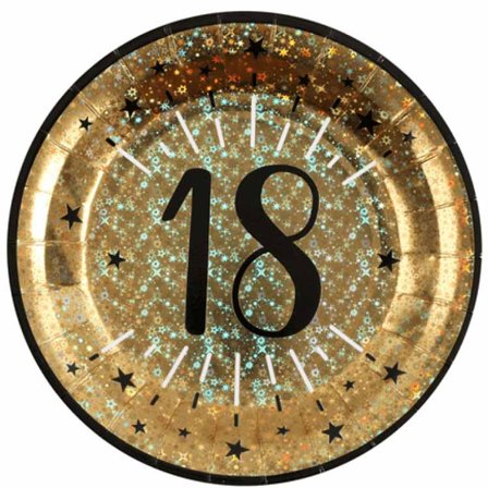 Tallrikar Svart & Guld 18 år, 10-pack - Partyninja.se