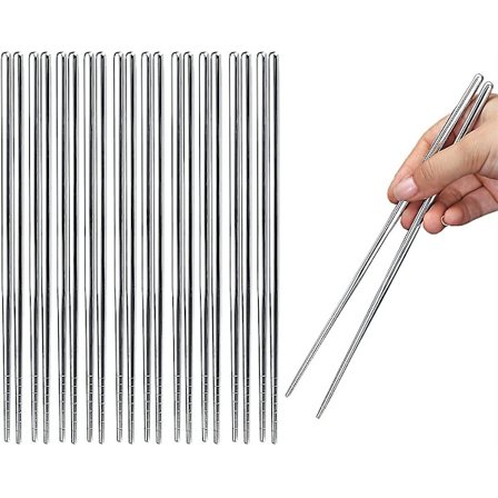 10 dubbla titanguldpläterade metallätpinnar i rostfritt stål 8,9 tum (silver)