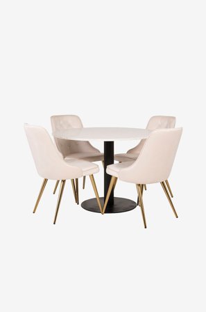 Venture Home - Spisegruppe Razzia med 4 spisebordsstole Velvet Deluxe - Hvid - Spisegrupper - Fra Homeroom