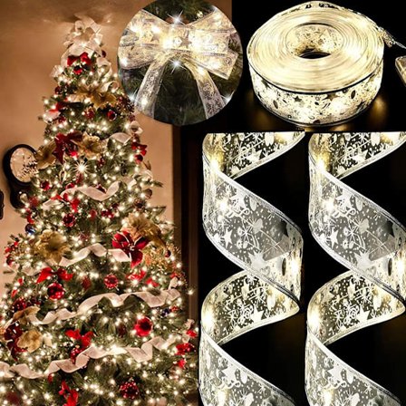 Julbelysning, 5 cm silver lysande bandljus, juldekoration (Varmt ljus - 3 meter 30 lampor)