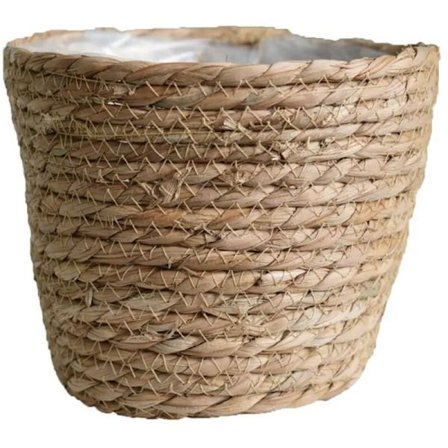 Kraftig multifunktionell handgjord halmblomkruka korg för hemmet primärfärg L