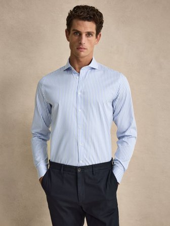 John Henric Men's Blaues Gestreiftes Hemd Slim Fit Size 38