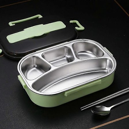 Madkasse 304 rustfrit stål rum bento Madkasse 4 Rum til Voksne Rustfrit Stål Isolering Madkasse med Ske og Spisepinde (D-