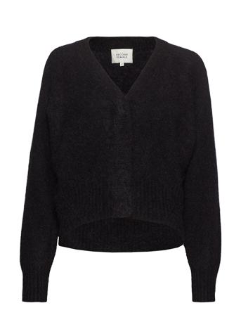 Brook Knit Boxy Cardigan Strikkegenser Cardigan Svart Second Female
