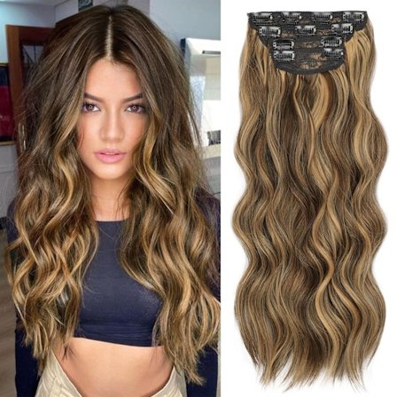 Hair Extensions Chocolate Brown Mix Dark Blonde Long Clip in Hair Extensions Soft Synthetic Hair Pieces for Women