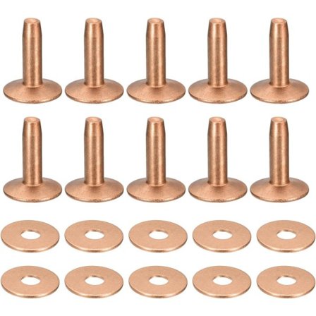 10 Set Koppar Nitar och Burr, 9x3.3x14mm Massivt Läder Koppar Nitarhållare för DIY Lädertillbehör, Koppar Ton