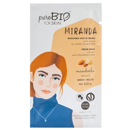 puroBIO Viso MIRANDA Maschera In Crema - Pelle Grassa - MANDORLA 10ml - Maschera Purificante