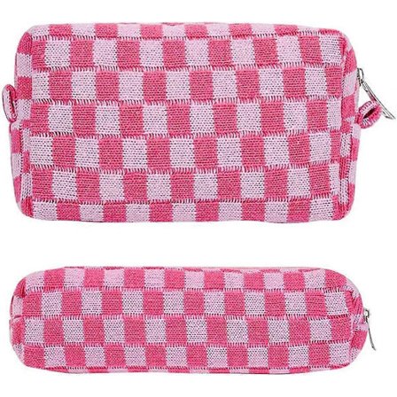 2 stk. Ternede Kosmetiktasker Penalhus Bærbar Rejse Toiletartikler Taske Ternede Penalhuse Makeup Børster Opbevaring Taske Papir Organizer Pink