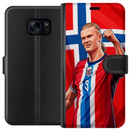 Kompatibelt Lommeboketui til Samsung Galaxy S7 Erling Haaland i Norges landslagstrøye foran det norske flagget med knyttneve