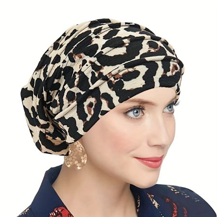 Ny Trykt Fuzzy Pile Hue med Hårbånd - Åndbar, Elastisk Strikket Hue til Ramadan og Hårtab ved Kemoterapi, Vinterhovedbeklædning, Hyggelig [DB]