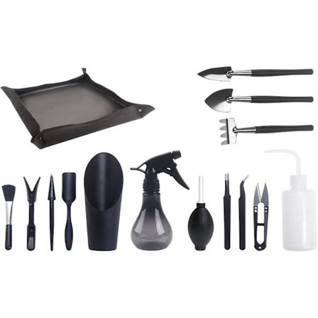 Set med 14 Mini Trädgårdsverktyg - För Bonsai - Beskärare - Beskärare - Mini Räfsa - Trådtrimmer
