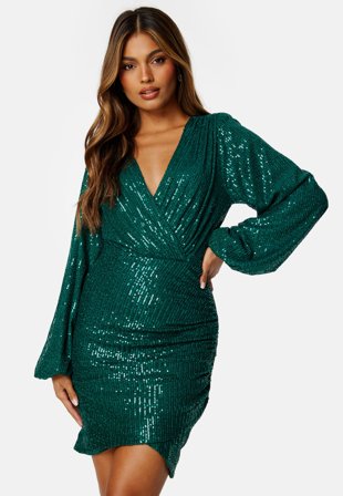 Bubbleroom Occasion-Sequin Wrap Dress-S