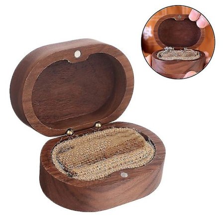 Vigselring Ask Trä Vintage Ringhållare Valnöt Smyckesförvaring Låda