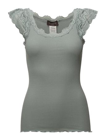 Silk Top W/ Lace T-shirts & Tops Sleeveless Grön Rosemunde