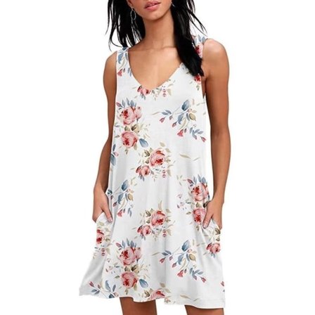 IC Kvinner Sommer Casual T-skjorte Kjole Strand Cover Up Vanlig Rynket Tankkjole S