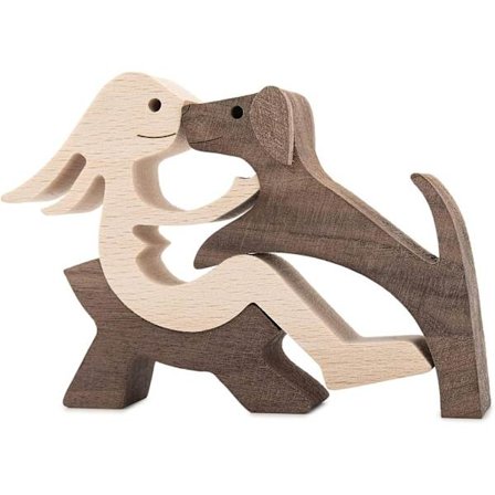 Håndlavet Træstatue, Siddende Kvinde og Hund, Træ Dekorationer