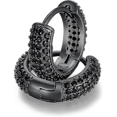 Svarta Örhängen med Båge för Män med 5a Cubic Zirconia, Allergivänliga Diamantörhängen för Män, 18k Guldpläterade Lätta